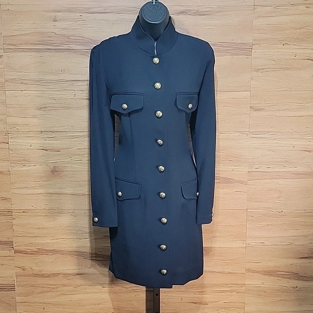 Vintage Bloomie’s Dana Buchman Fine Wool Navy Duster Jacket w/Gold Buttons - Picture 1 of 8